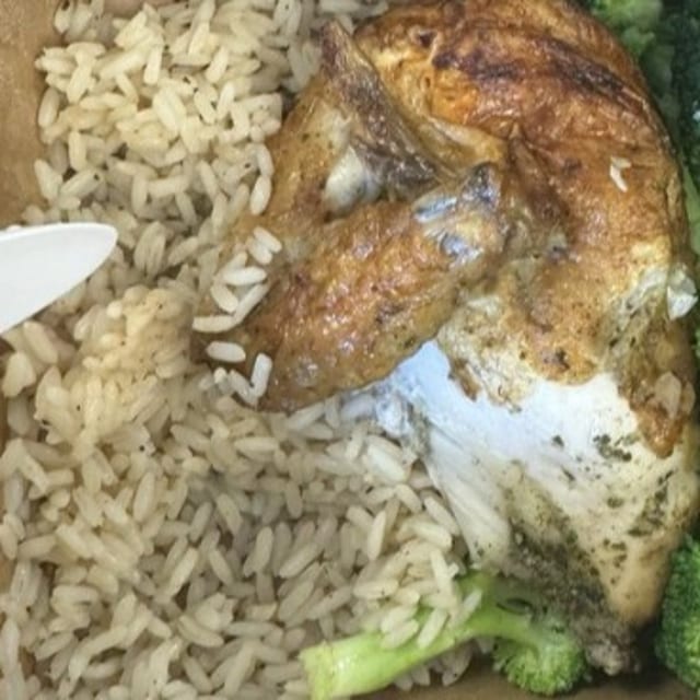 Roasted Pulled Chicken Over Rice.